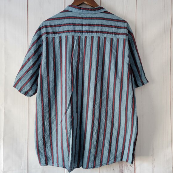VatPave Men’s XXL Stripe Button-Down Short Sleeve Shirt, Blue/Red, Lightweight - Picture 3 of 8